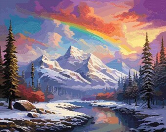 パターン「レインボー タンポポ」フルカバーのクロスステッチ パターン