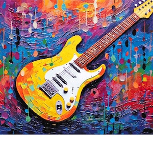 Pattern &quot;Paint Splat Electric Guitar&quot; Full-coverage, cross stitch pattern, 89 colors, over 100,000 stitches! PATTERN ONLY