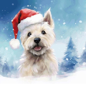 Pattern &quot;Santa Westie&quot; cross stitch pattern, 75 colors, over 50,000 stitches! PATTERN ONLY