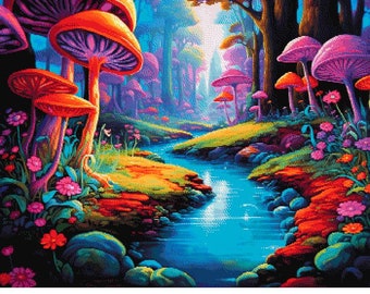 パターン「レインボー タンポポ」フルカバーのクロスステッチ パターン