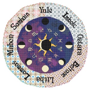 Cross stitch with Seasons, Zodiac, Moon phases, Pagan Holidays, &quot;Wheel of the Year&quot; PATTERN ONLY