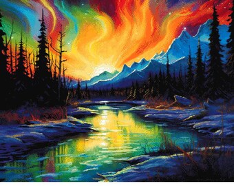 パターン「レインボー タンポポ」フルカバーのクロスステッチ パターン