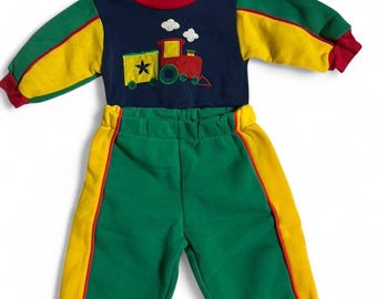 Vintage 1990’s JIT For Kids Train multicoloured baby 2 piece set.