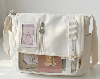 Kawaii Ita Messenger Bag, Aesthetic Crossbody Tote, Pastel Shoulder Bag, Cute Satchel for Students
