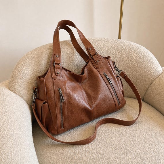 Y2K City Bag Vintage Style Shoulder Purse Slouchy Handbag Large Everyday Tote Brown Black Womens Crossbody