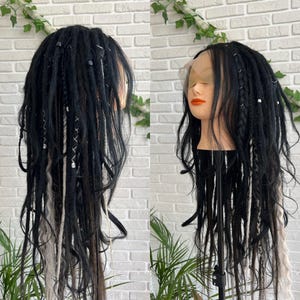 Black Crochet Dreadlocks Wig: Viking Braids, Wooden Beads