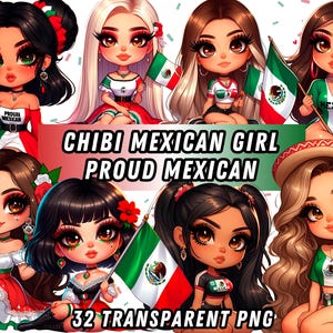 Mexico Clipart, Mexican Chibi Girl, Mexican pride, Mexican Clipart, Mexico Art, 16 de septiembre, mexican flag,Mexican chibi clipart, proud