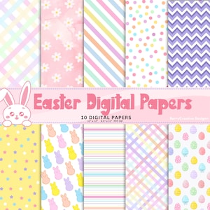Papel digital de Pascua / Papeles digitales de Pascua en tonos pastel / Patrones de Pascua / Papeles para álbumes de recortes de Pascua / Bricolaje / Papel digital de conejitos / Huevos de Pascua