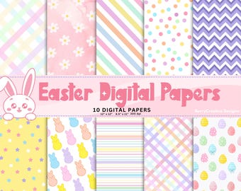 Carta digitale pasquale / Carta digitale pasquale pastello / Motivi pasquali / Carta per album di Pasqua / Fai da te / Carta digitale coniglietti / Uova di Pasqua