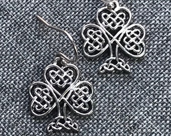 Shamrock Charm Earrings. Irish Jewelry. Celtic Knot Shamrock.