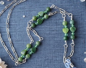 Eyeglass Chain Green Connemara Marble Beaded Irish Lanyard – Stylish, Durable, Handmade Accessory for Glasses