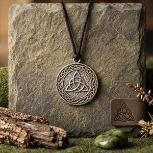 Pewter Sliding Knot Celtic Trinity Necklace, Adjustable Black Nylon Cord up to 24 Inches