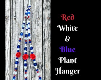 Crystal Plant Hanger. 4th of July Beaded Celtic Suncatcher.