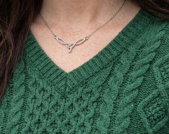 Celtic Trinity Knot Irish Necklace. Minimalist Pendant on Silver Plated Chain.
