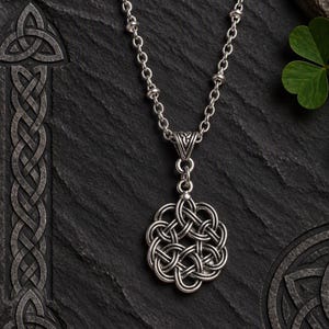 Dara Celtic Knot Irish Necklace. Book of Kells Infinity Pendant. Silver plated.