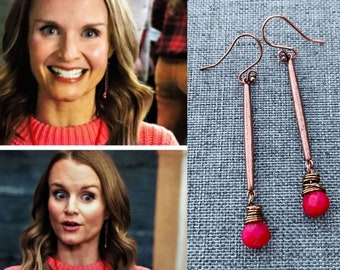 Antique Copper Red Jade Earrings. Worn on High School Musical the TV Series.
