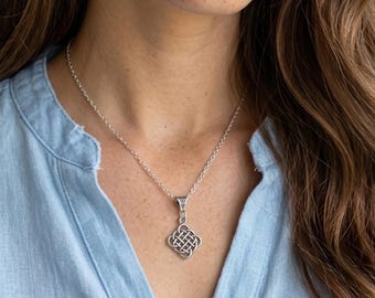 Celtic Shield Knot Silver Plate Necklace. Irish Jewelry. Book of Kells Pendant.