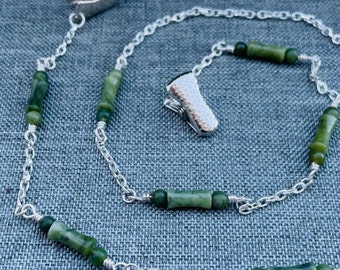 Green Connemara Marble Beaded Eyeglass Chain. Irish Lanyard.