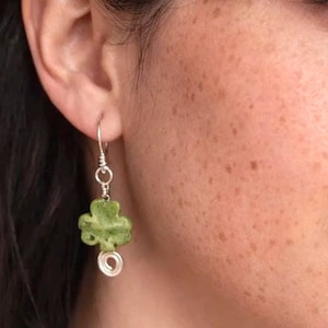 Connemara Marble Shamrock Earrings. Irish Jewelry Gift. Green Stone Charm.