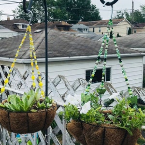Green Beaded Celtic Planter Suncatcher Hanger. Celtic Garden. Handmade Outdoor Plant Holder.