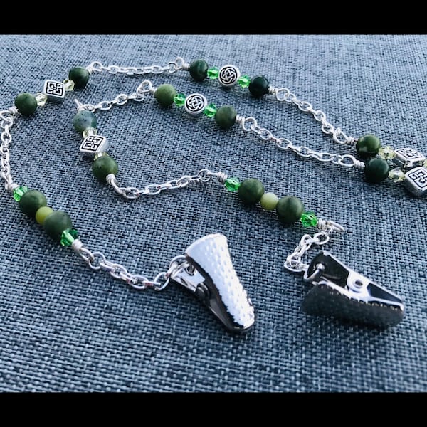 Connemara Marble Celtic Eyeglass Chain. Irish Lanyard.