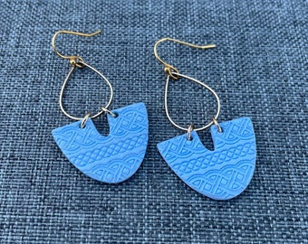 Embossed Celtic Knot Blue Earrings