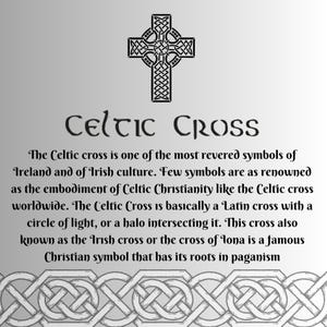 A black and white illustration of a Celtic cross. The Celtic cross is a symbol of Ireland and Irish culture. The text "Celtic Cross" is written in a decorative font above the cross.