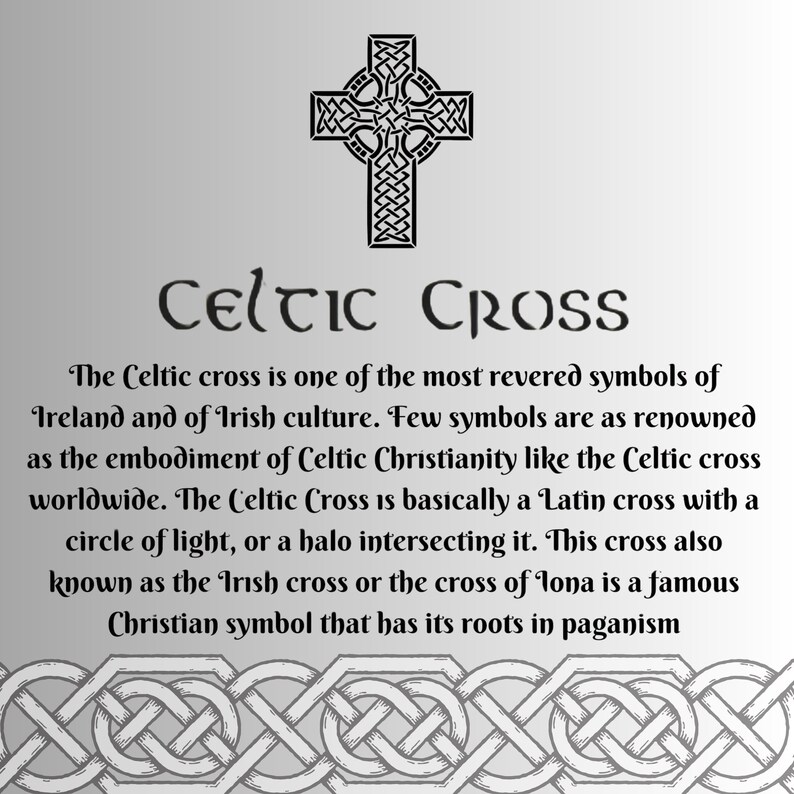 A black and white illustration of a Celtic cross. The Celtic cross is a symbol of Ireland and Irish culture. The text "Celtic Cross" is written in a decorative font above the cross.