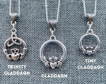 Silver Plate Claddagh Necklace. Irish Charm.