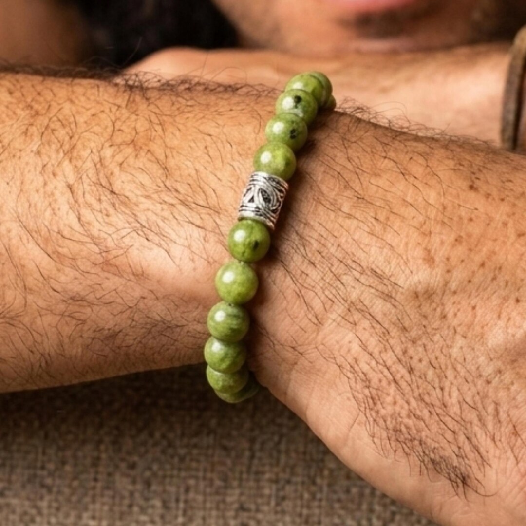 Connemara Marble Beaded Elastic Celtic Bracelet. Natural Irish Stone ...