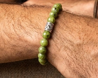Connemara Marble Beaded Elastic Celtic Bracelet. Natural Irish Stone Jewelry.