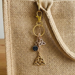 Celtic Knot Tassel Key chain. Gold Plated Druzy Irish Bag Charm.