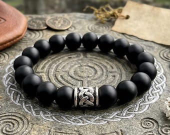 Kilkenny Marble Beaded Celtic Knot Elastic Bracelet. Natural Irish Stone Jewelry.