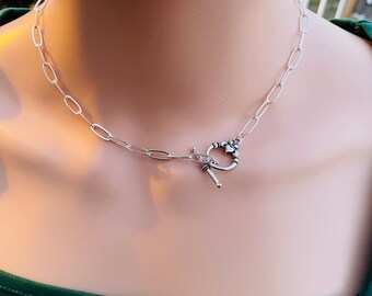 Claddagh Toggle Necklace on Paperclip Chain