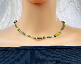 Hand-knotted Connemara Marble and Peridot Swarovski Crystals necklace with Celtic Knot Heart Clasp.