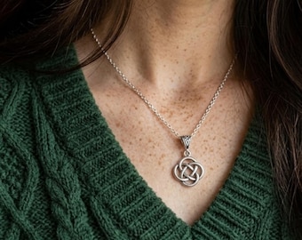 Celtic Shield Knot Irish Necklace. Book of Kells Pendant. Protection Amulet. Silver plate.