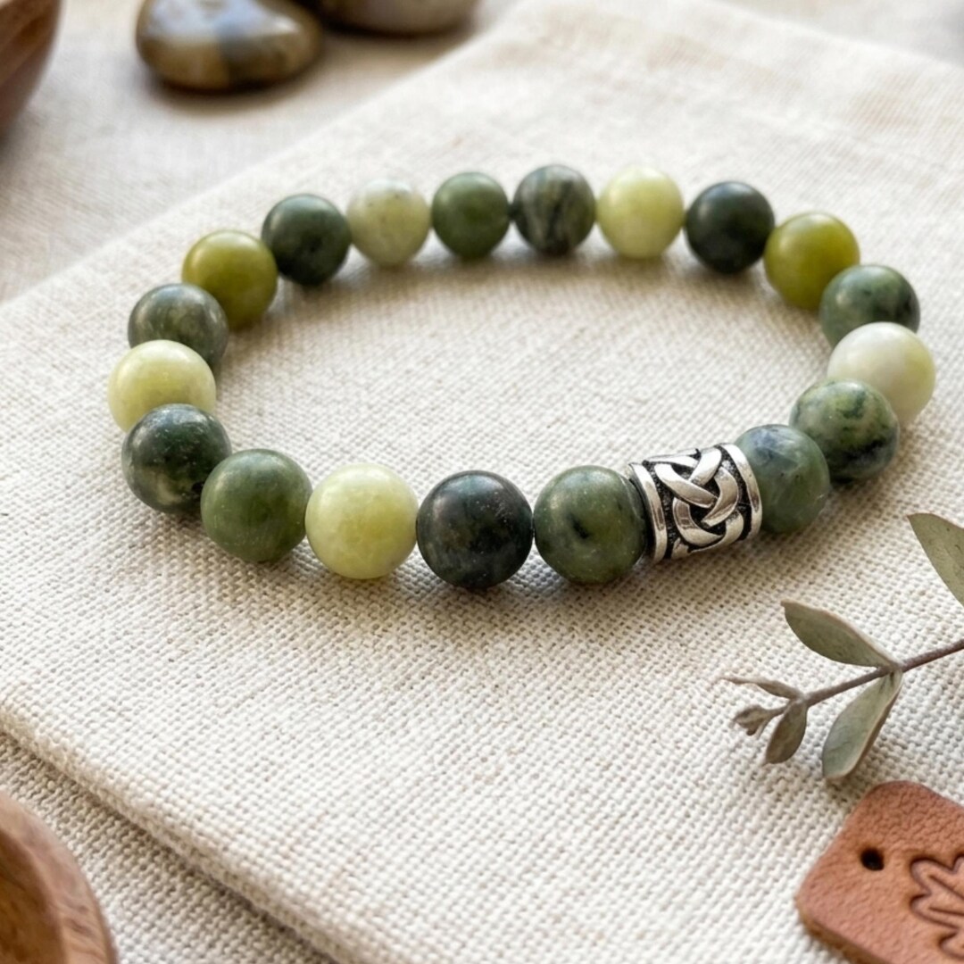 Connemara Marble Large Beaded Elastic Bracelet – Natural Irish Stone ...