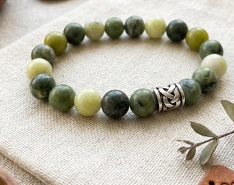 Connemara Marble Large Beaded Elastic Bracelet – Natural Irish Stone Jewelry.