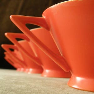 Atomic Art Deco Salem Streamline Cup w/ Tricorne Saucer in Mandarin Orange Graded & Priced by Condition image 6