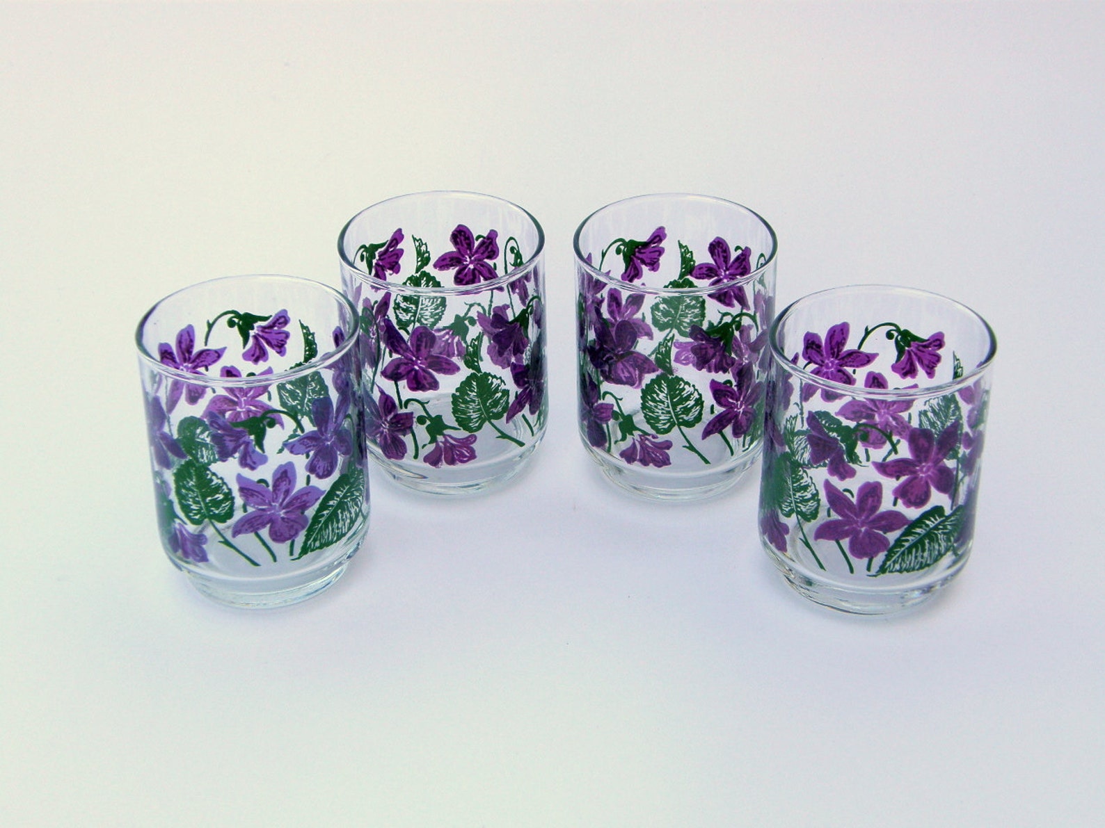 Libbey Juice Glasses Purple Spring Violets Set of 4 Etsy