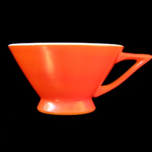 Atomic Art Deco Salem Streamline Cup w/ Tricorne Saucer in Mandarin Orange Graded & Priced by Condition image 3