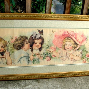 Maud Humphrey “Butterfly Time” Chromolithograph: Yard Long Print, Signed by Bogart's Mom, 1903,  New Frame & Glass, Victorian Children