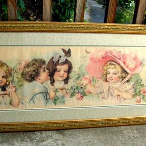 Maud Humphrey Butterfly Time Chromolithograph: Yard Long Print, Signed by Bogart's Mom, 1903, New Frame & Glass, Victorian Children image 1