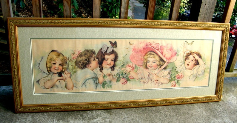 Maud Humphrey Butterfly Time Chromolithograph: Yard Long Print, Signed by Bogart's Mom, 1903, New Frame & Glass, Victorian Children image 1