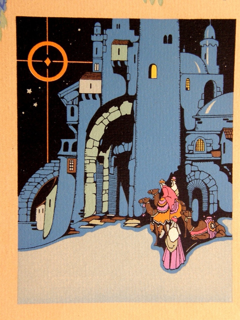 Astounding 15-Color Art Deco Chromolitho Print: 1927 Christmas Card Examples inc Fairy Princess, Arts&Crafts Cottage, Wise Men, Mat Optional image 5