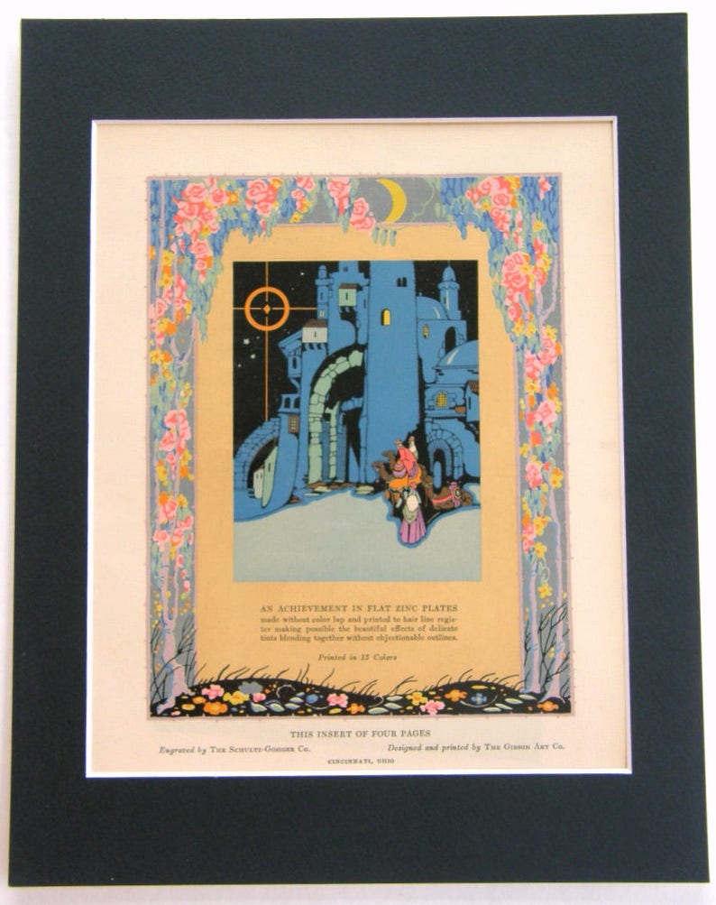 Astounding 15-Color Art Deco Chromolitho Print: 1927 Christmas Card Examples inc Fairy Princess, Arts&Crafts Cottage, Wise Men, Mat Optional image 7