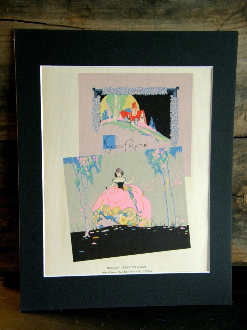 Astounding 15-Color Art Deco Chromolitho Print: 1927 Christmas Card Examples inc Fairy Princess, Arts&Crafts Cottage, Wise Men, Mat Optional image 6