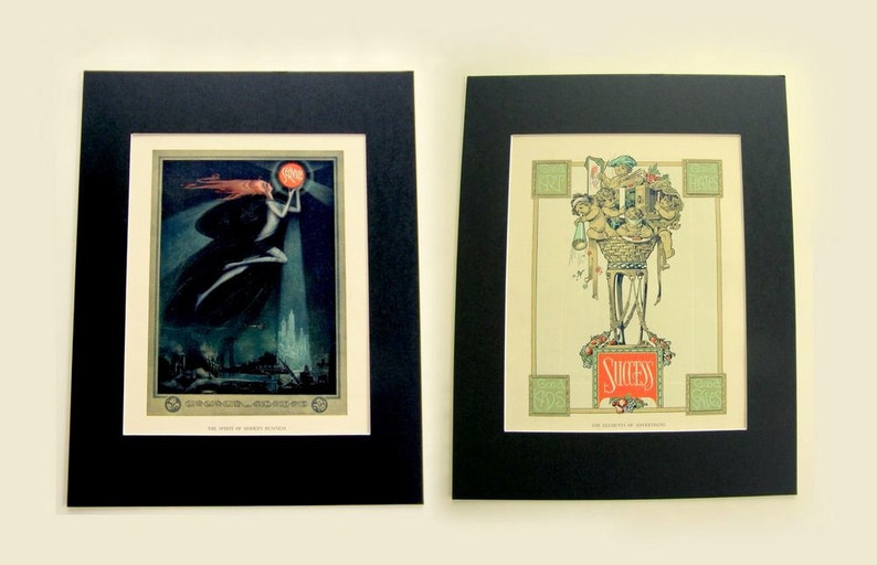 Roaring 20s Art Deco Litho Prints with Mat: Vintage Ads, Spirit of Modern Business & Success Elements of Advertising image 3