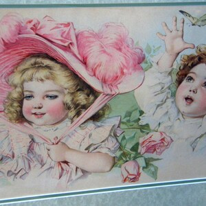 Maud Humphrey Butterfly Time Chromolithograph: Yard Long Print, Signed by Bogart's Mom, 1903, New Frame & Glass, Victorian Children image 3