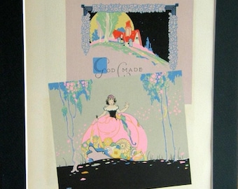 RESERVED* Astounding 15-Color Art Deco Chromolitho Print, Images of 1927 Christmas Cards—Fairy Princess, Arts&Crafts Cottage, Wise Men